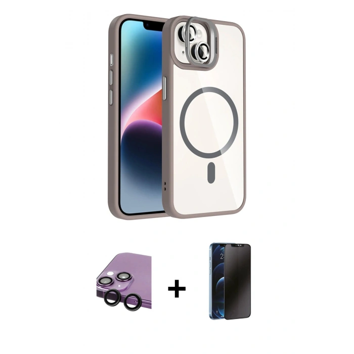 MARSİLYAN™- iPhone 14 Kılıf Yadigar Asil Koleksiyonu - Siyah 3D Antistatik Hayalet Cam Ekran Koruyucu + Raze Metal Kamera Lens - SH