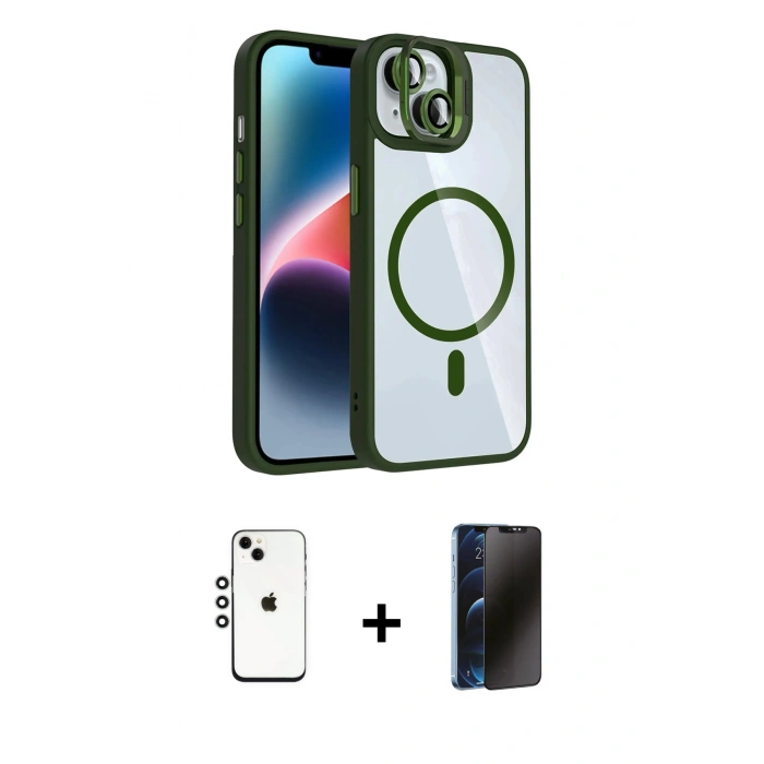 MARSİLYAN™- iPhone 14 Kılıf Yadigar Asil Koleksiyonu - Siyah 3D Antistatik Hayalet Cam Ekran Koruyucu + Shine Kamera Lens - GS