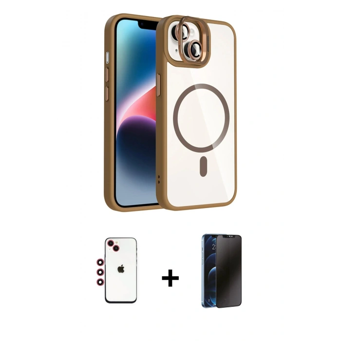 MARSİLYAN™- iPhone 14 Kılıf Yadigar Asil Koleksiyonu - Siyah 3D Antistatik Hayalet Cam Ekran Koruyucu + Shine Kamera Lens - KI