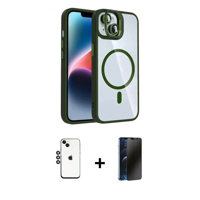MARSİLYAN™- iPhone 14 Kılıf Yadigar Asil Koleksiyonu - Siyah 3D Antistatik Hayalet Cam Ekran Koruyucu + Shine Kamera Lens - SH
