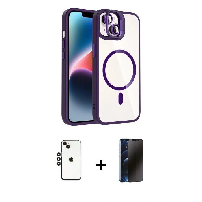 MARSİLYAN™- iPhone 14 Kılıf Yadigar Asil Koleksiyonu - Siyah 3D Antistatik Hayalet Cam Ekran Koruyucu + Shine Kamera Lens - SH