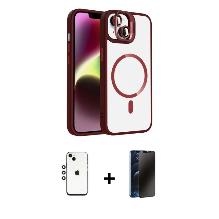 MARSİLYAN™- iPhone 14 Kılıf Yadigar Asil Koleksiyonu - Siyah 3D Antistatik Hayalet Cam Ekran Koruyucu + Shine Kamera Lens - GS