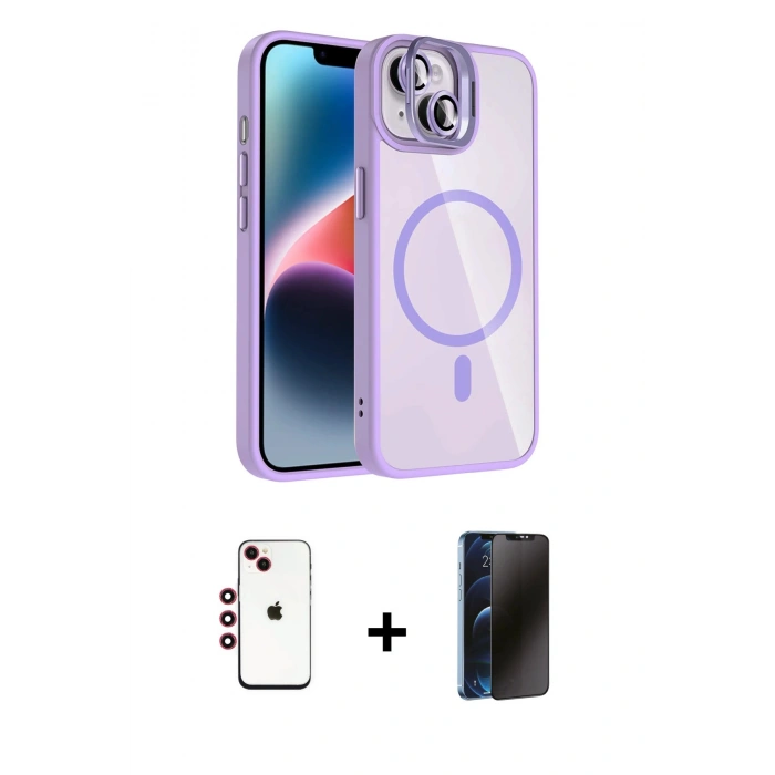 MARSİLYAN™- iPhone 14 Kılıf Yadigar Asil Koleksiyonu - Siyah 3D Antistatik Hayalet Cam Ekran Koruyucu + Shine Kamera Lens - KI