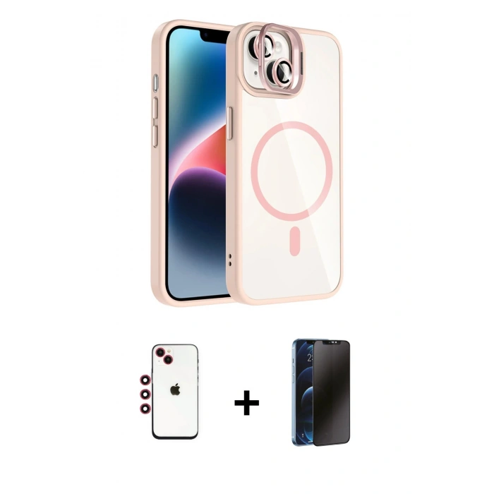MARSİLYAN™- iPhone 14 Kılıf Yadigar Asil Koleksiyonu - Siyah 3D Antistatik Hayalet Cam Ekran Koruyucu + Shine Kamera Lens - KI