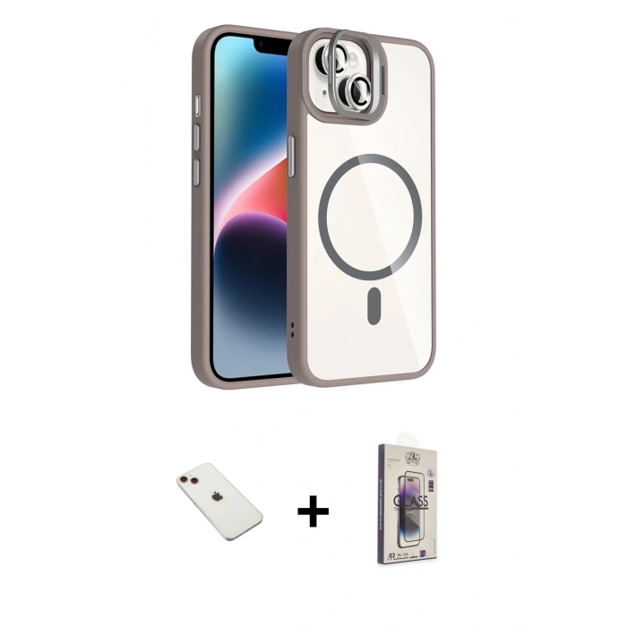 MARSİLYAN™- iPhone 14 Kılıf Yadigar Asil Koleksiyonu - Siyah Bilvis 3D Cam Ekran Koruyucu + Diamond Kamera Lens - KI