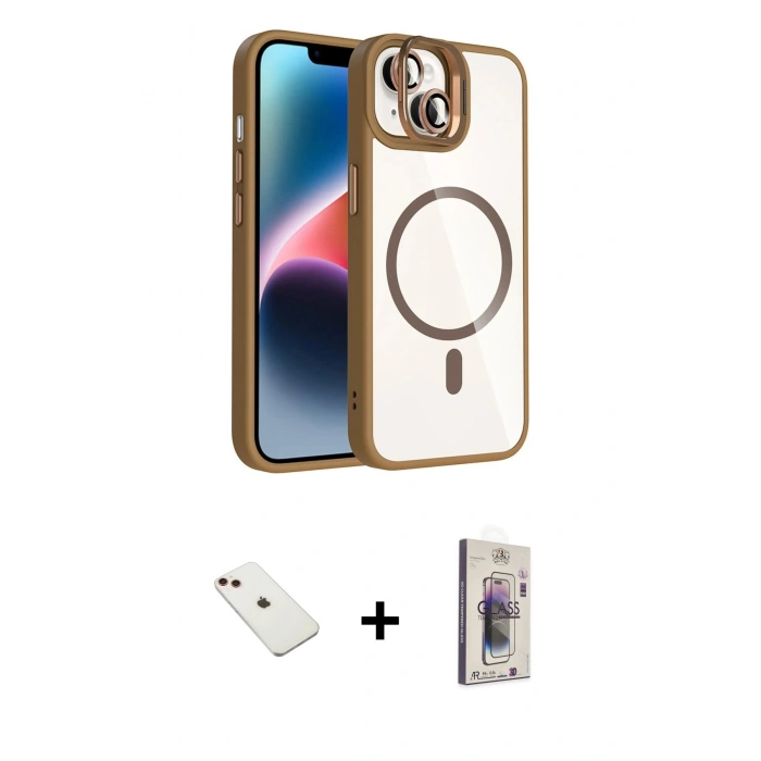 MARSİLYAN™- iPhone 14 Kılıf Yadigar Asil Koleksiyonu - Siyah Bilvis 3D Cam Ekran Koruyucu + Diamond Kamera Lens - KI