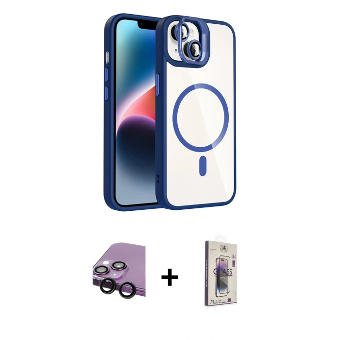 MARSİLYAN™- iPhone 14 Kılıf Yadigar Asil Koleksiyonu - Siyah Bilvis 3D Cam Ekran Koruyucu + Raze Metal Kamera Lens - SH