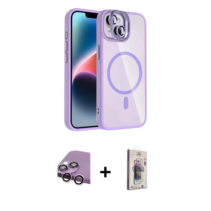 MARSİLYAN™- iPhone 14 Kılıf Yadigar Asil Koleksiyonu - Siyah Bilvis 3D Cam Ekran Koruyucu + Raze Metal Kamera Lens - GS