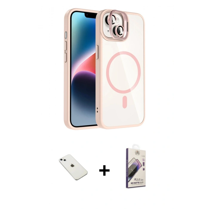 MARSİLYAN™- iPhone 14 Kılıf Yadigar Asil Koleksiyonu - Siyah Bilvis 3D Mat Cam Ekran Koruyucu + Diamond Kamera Lens - SABE