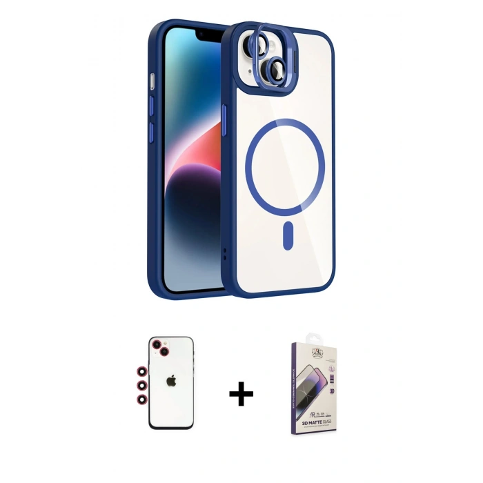 MARSİLYAN™- iPhone 14 Kılıf Yadigar Asil Koleksiyonu - Siyah Bilvis 3D Mat Cam Ekran Koruyucu + Shine Kamera Lens - KI