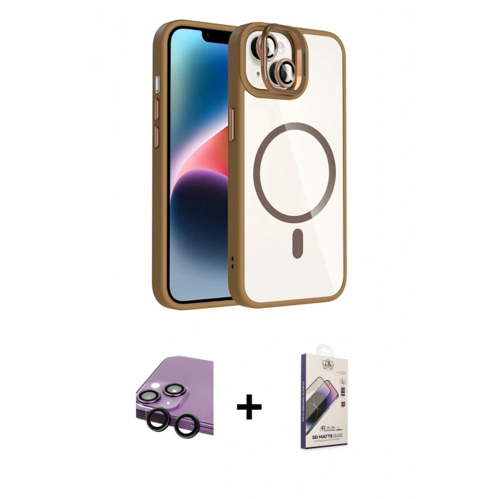 MARSİLYAN™- iPhone 14 Kılıf Yadigar Asil Koleksiyonu - Siyah Bilvis 3D Mat Cam Ekran Koruyucu + Raze Metal Kamera Lens - SH