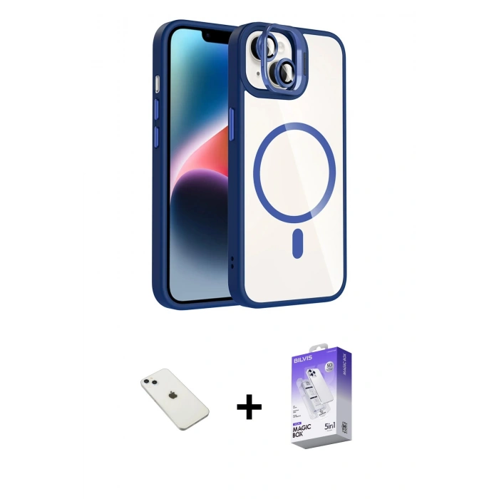 MARSİLYAN™- iPhone 14 Kılıf Yadigar Asil Koleksiyonu - Siyah Bilvis 5in1 3D Magic Cam Ekran Koruyucu + Diamond Kamera Lens - SABE