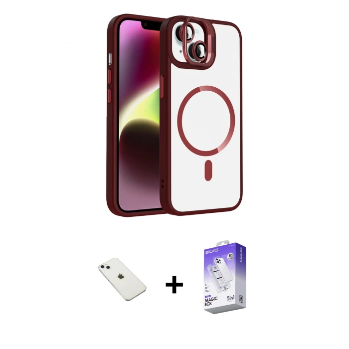 MARSİLYAN™- iPhone 14 Kılıf Yadigar Asil Koleksiyonu - Siyah Bilvis 5in1 3D Magic Cam Ekran Koruyucu + Diamond Kamera Lens - SABE