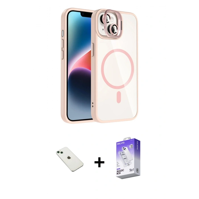 MARSİLYAN™- iPhone 14 Kılıf Yadigar Asil Koleksiyonu - Siyah Bilvis 5in1 3D Magic Cam Ekran Koruyucu + Diamond Kamera Lens - YL