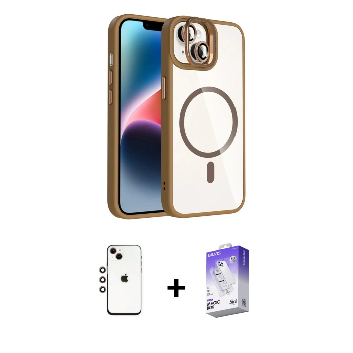 MARSİLYAN™- iPhone 14 Kılıf Yadigar Asil Koleksiyonu - Siyah Bilvis 5in1 3D Magic Cam Ekran Koruyucu + Shine Kamera Lens - GI