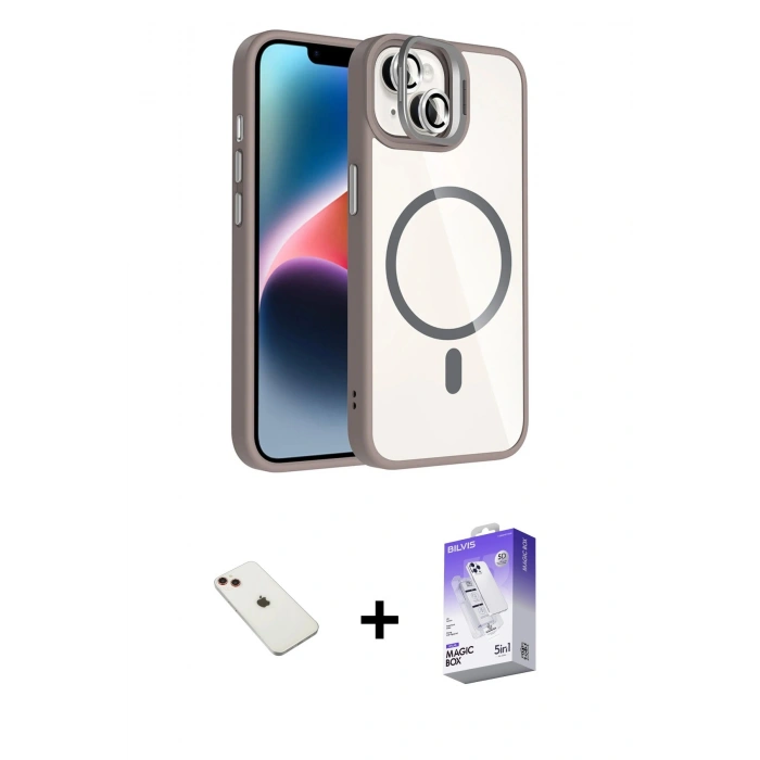 MARSİLYAN™- iPhone 14 Kılıf Yadigar Asil Koleksiyonu - Siyah Bilvis 5in1 3D Magic Cam Ekran Koruyucu + Diamond Kamera Lens - KI