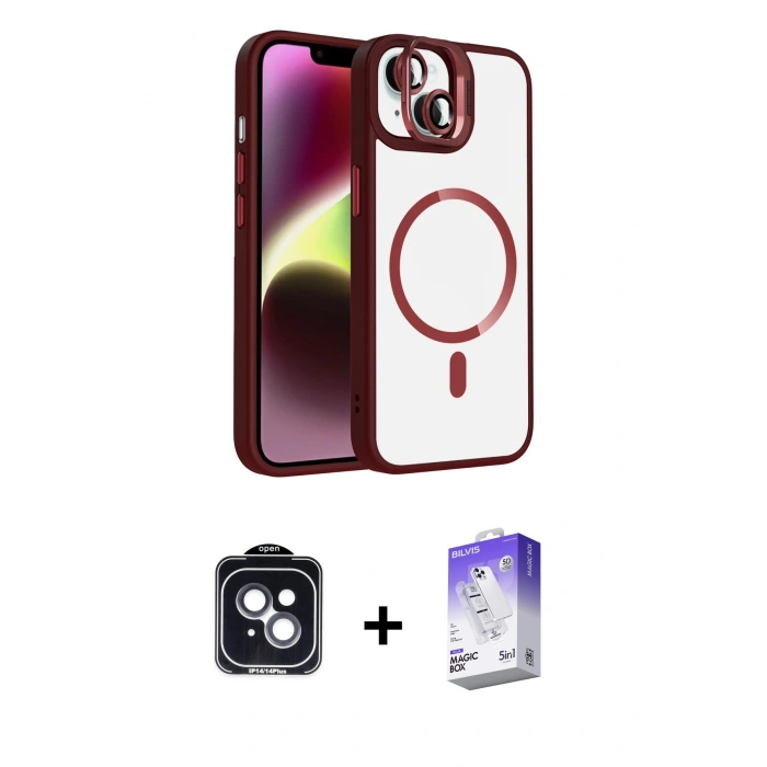 MARSİLYAN™- iPhone 14 Kılıf Yadigar Asil Koleksiyonu - Siyah Bilvis 5in1 3D Magic Cam Ekran Koruyucu + PVD Metal Kamera Lens - SH