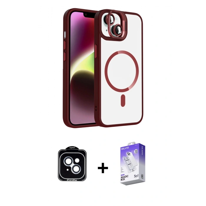 MARSİLYAN™- iPhone 14 Kılıf Yadigar Asil Koleksiyonu - Siyah Bilvis 5in1 3D Magic Cam Ekran Koruyucu + PVD Metal Kamera Lens - MI