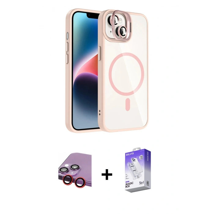 MARSİLYAN™- iPhone 14 Kılıf Yadigar Asil Koleksiyonu - Siyah Bilvis 5in1 3D Magic Cam Ekran Koruyucu + Raze Metal Kamera Lens - KI