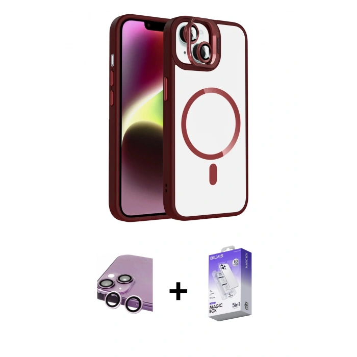 MARSİLYAN™- iPhone 14 Kılıf Yadigar Asil Koleksiyonu - Siyah Bilvis 5in1 3D Magic Cam Ekran Koruyucu + Raze Metal Kamera Lens - MR