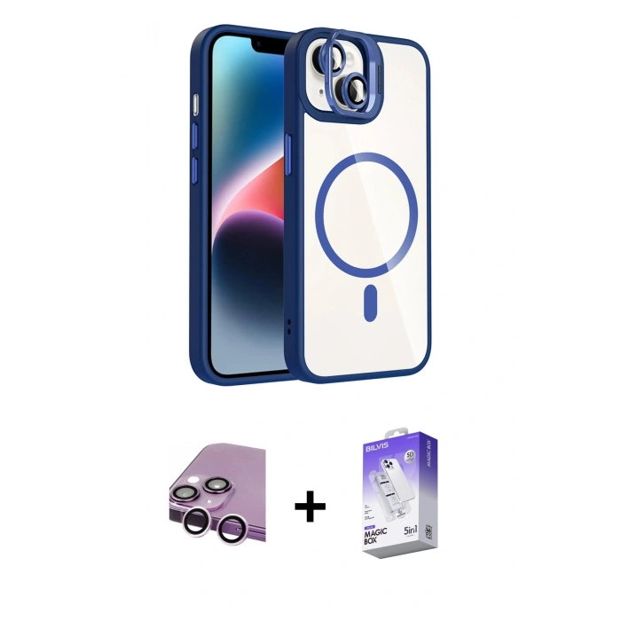 MARSİLYAN™- iPhone 14 Kılıf Yadigar Asil Koleksiyonu - Siyah Bilvis 5in1 3D Magic Cam Ekran Koruyucu + Raze Metal Kamera Lens - MR
