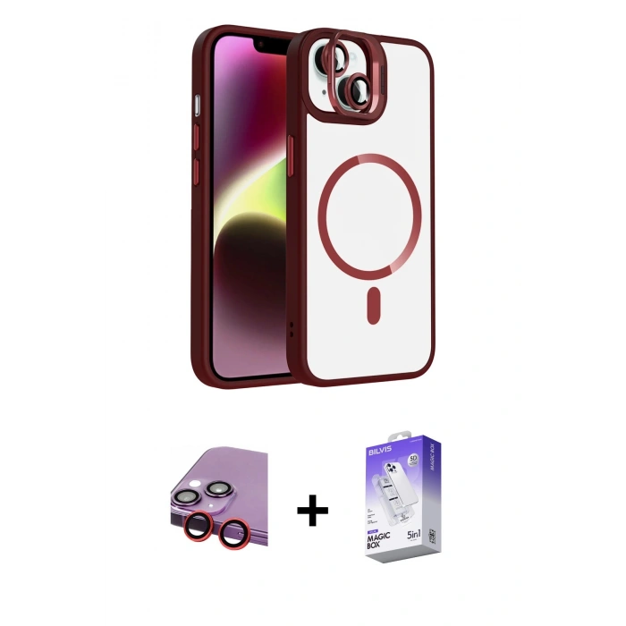 MARSİLYAN™- iPhone 14 Kılıf Yadigar Asil Koleksiyonu - Siyah Bilvis 5in1 3D Magic Cam Ekran Koruyucu + Raze Metal Kamera Lens - KI