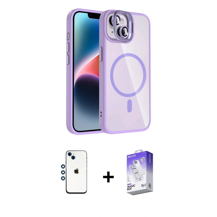 MARSİLYAN™- iPhone 14 Kılıf Yadigar Asil Koleksiyonu - Siyah Bilvis 5in1 3D Magic Cam Ekran Koruyucu + Shine Kamera Lens - MI