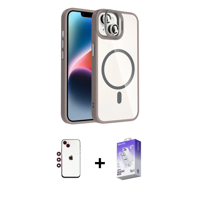MARSİLYAN™- iPhone 14 Kılıf Yadigar Asil Koleksiyonu - Siyah Bilvis 5in1 3D Magic Cam Ekran Koruyucu + Shine Kamera Lens - KI