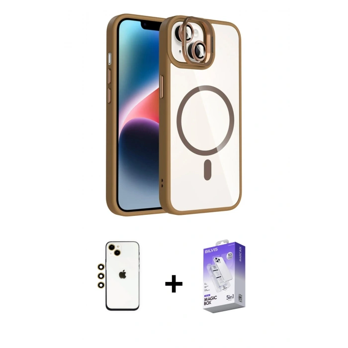 MARSİLYAN™- iPhone 14 Kılıf Yadigar Asil Koleksiyonu - Siyah Bilvis 5in1 3D Magic Cam Ekran Koruyucu + Shine Kamera Lens - GD