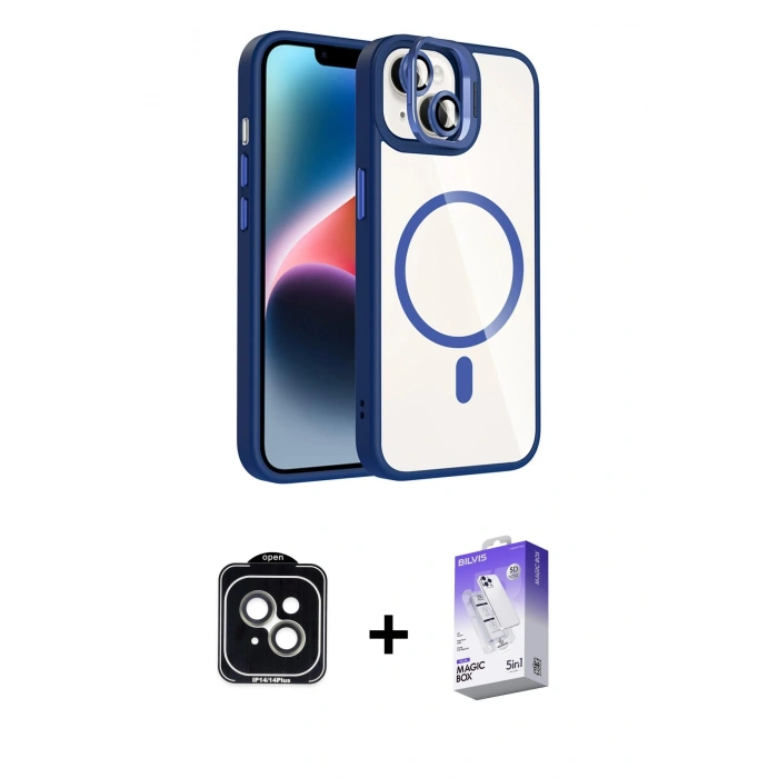 MARSİLYAN™- iPhone 14 Kılıf Yadigar Asil Koleksiyonu - Siyah Bilvis 5in1 3D Magic Cam Ekran Koruyucu + PVD Metal Kamera Lens - YL