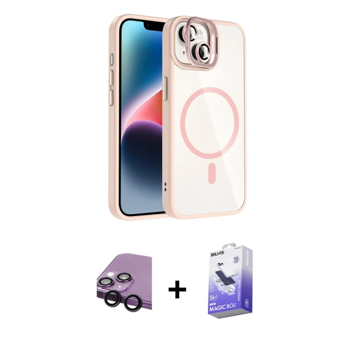 MARSİLYAN™- iPhone 14 Kılıf Yadigar Asil Koleksiyonu - Siyah Bilvis 5in1 5D Magic Hayalet Cam Ekran Koruyucu + Raze Metal Kamera Lens - SH