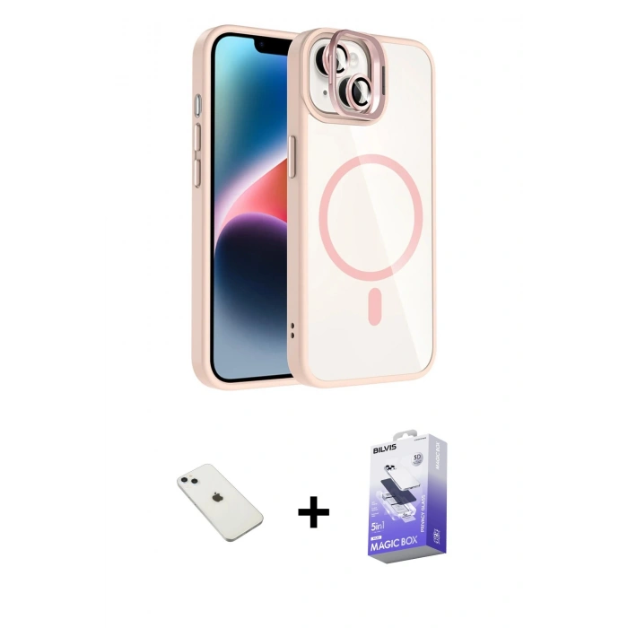 MARSİLYAN™- iPhone 14 Kılıf Yadigar Asil Koleksiyonu - Siyah Bilvis 5in1 5D Magic Hayalet Cam Ekran Koruyucu + Diamond Kamera Lens - SABE