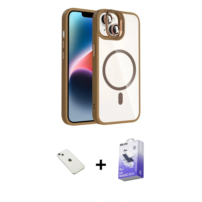 MARSİLYAN™- iPhone 14 Kılıf Yadigar Asil Koleksiyonu - Siyah Bilvis 5in1 5D Magic Hayalet Cam Ekran Koruyucu + Diamond Kamera Lens - SABE