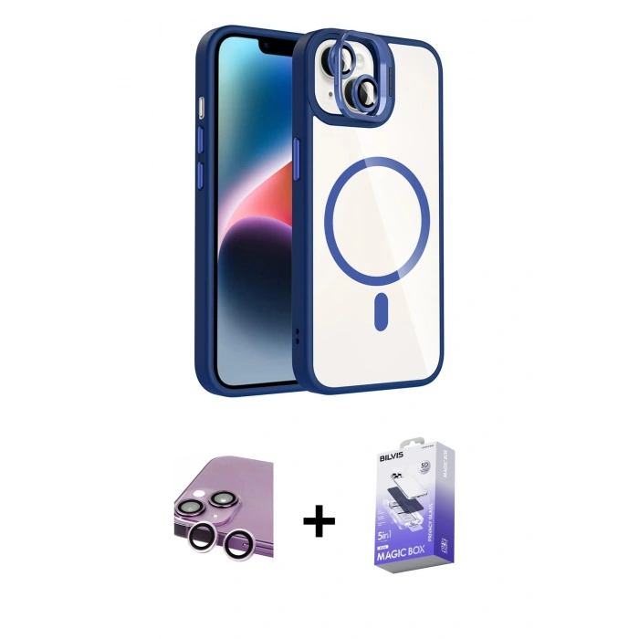 MARSİLYAN™- iPhone 14 Kılıf Yadigar Asil Koleksiyonu - Siyah Bilvis 5in1 5D Magic Hayalet Cam Ekran Koruyucu + Raze Metal Kamera Lens - MR
