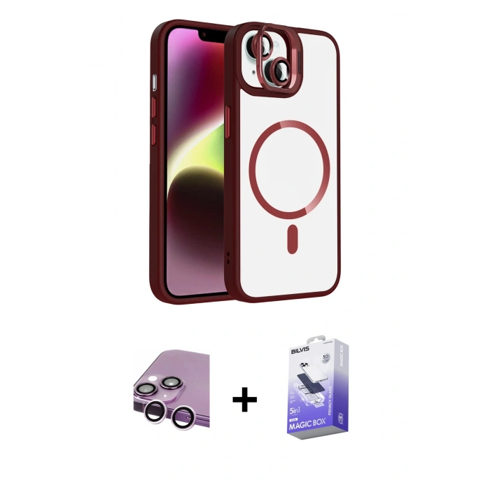 MARSİLYAN™- iPhone 14 Kılıf Yadigar Asil Koleksiyonu - Siyah Bilvis 5in1 5D Magic Hayalet Cam Ekran Koruyucu + Raze Metal Kamera Lens - MR