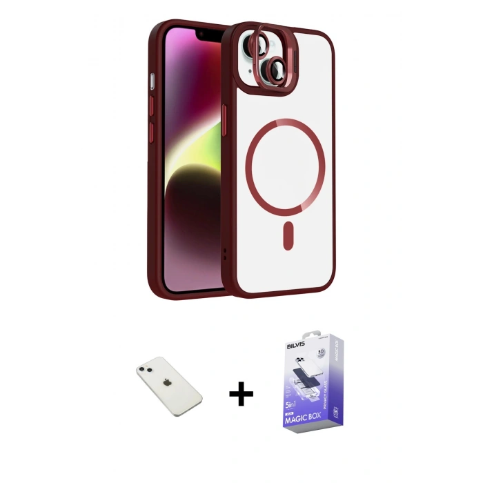 MARSİLYAN™- iPhone 14 Kılıf Yadigar Asil Koleksiyonu - Siyah Bilvis 5in1 5D Magic Hayalet Cam Ekran Koruyucu + Diamond Kamera Lens - SABE