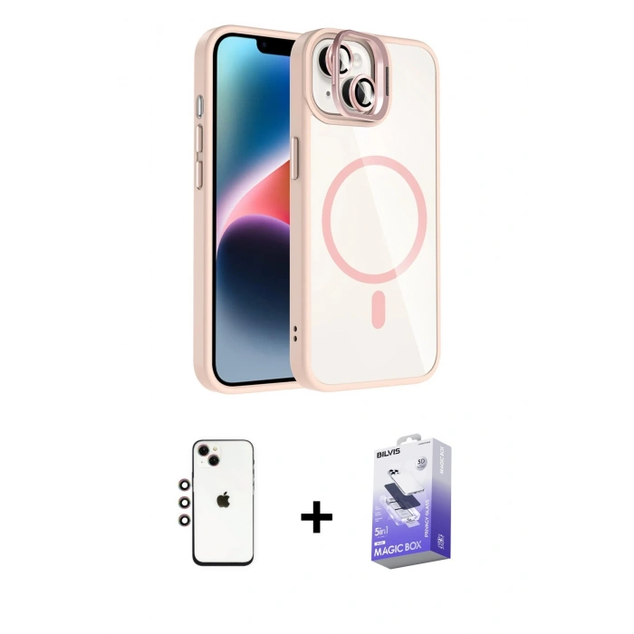 MARSİLYAN™- iPhone 14 Kılıf Yadigar Asil Koleksiyonu - Siyah Bilvis 5in1 5D Magic Hayalet Cam Ekran Koruyucu + Shine Kamera Lens - GI