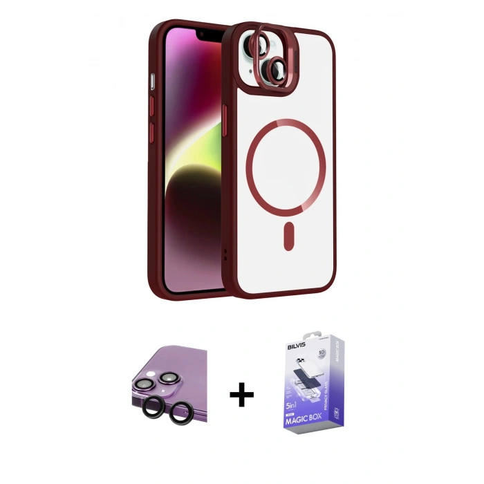 MARSİLYAN™- iPhone 14 Kılıf Yadigar Asil Koleksiyonu - Siyah Bilvis 5in1 5D Magic Hayalet Cam Ekran Koruyucu + Raze Metal Kamera Lens - SH