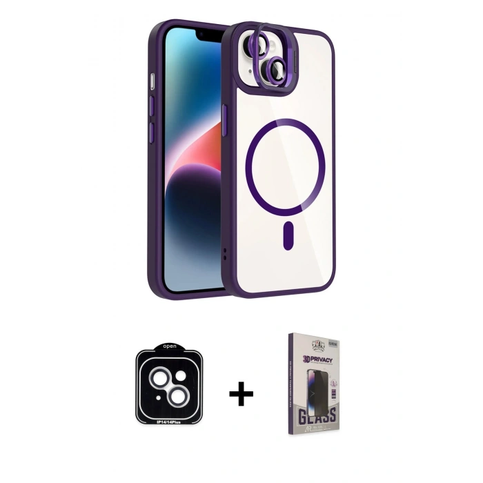 MARSİLYAN™- iPhone 14 Kılıf Yadigar Asil Koleksiyonu - Siyah Bilvis Hayalet Cam Ekran Koruyucu + PVD Metal Kamera Lens - GS