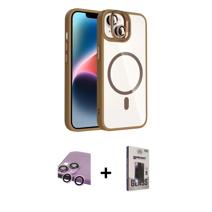 MARSİLYAN™- iPhone 14 Kılıf Yadigar Asil Koleksiyonu - Siyah Bilvis Hayalet Cam Ekran Koruyucu + Raze Metal Kamera Lens - MR