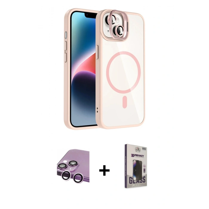 MARSİLYAN™- iPhone 14 Kılıf Yadigar Asil Koleksiyonu - Siyah Bilvis Hayalet Cam Ekran Koruyucu + Raze Metal Kamera Lens - MR