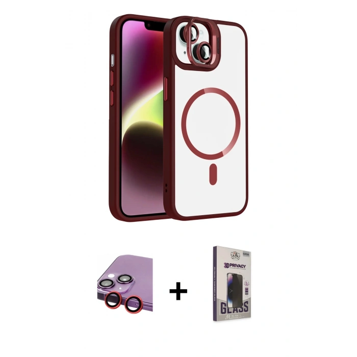 MARSİLYAN™- iPhone 14 Kılıf Yadigar Asil Koleksiyonu - Siyah Bilvis Hayalet Cam Ekran Koruyucu + Raze Metal Kamera Lens - KI