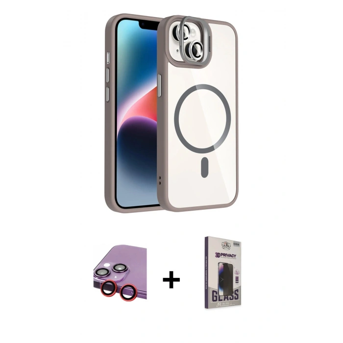 MARSİLYAN™- iPhone 14 Kılıf Yadigar Asil Koleksiyonu - Siyah Bilvis Hayalet Cam Ekran Koruyucu + Raze Metal Kamera Lens - KI