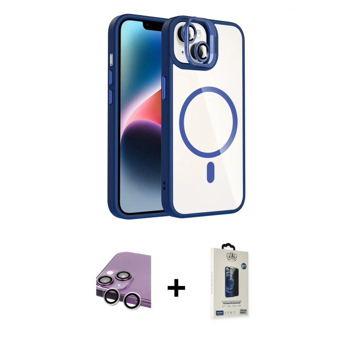 MARSİLYAN™- iPhone 14 Kılıf Yadigar Asil Koleksiyonu - Siyah Bilvis Hayalet Cam Ekran Koruyucu + Raze Metal Kamera Lens - GS