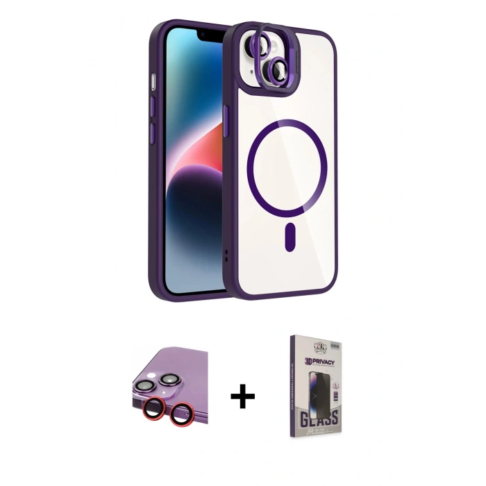 MARSİLYAN™- iPhone 14 Kılıf Yadigar Asil Koleksiyonu - Siyah Bilvis Hayalet Cam Ekran Koruyucu + Raze Metal Kamera Lens - KI