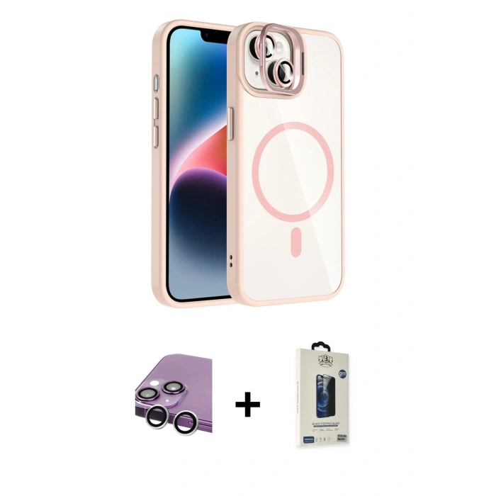 MARSİLYAN™- iPhone 14 Kılıf Yadigar Asil Koleksiyonu - Siyah Bilvis Hayalet Cam Ekran Koruyucu + Raze Metal Kamera Lens - GS
