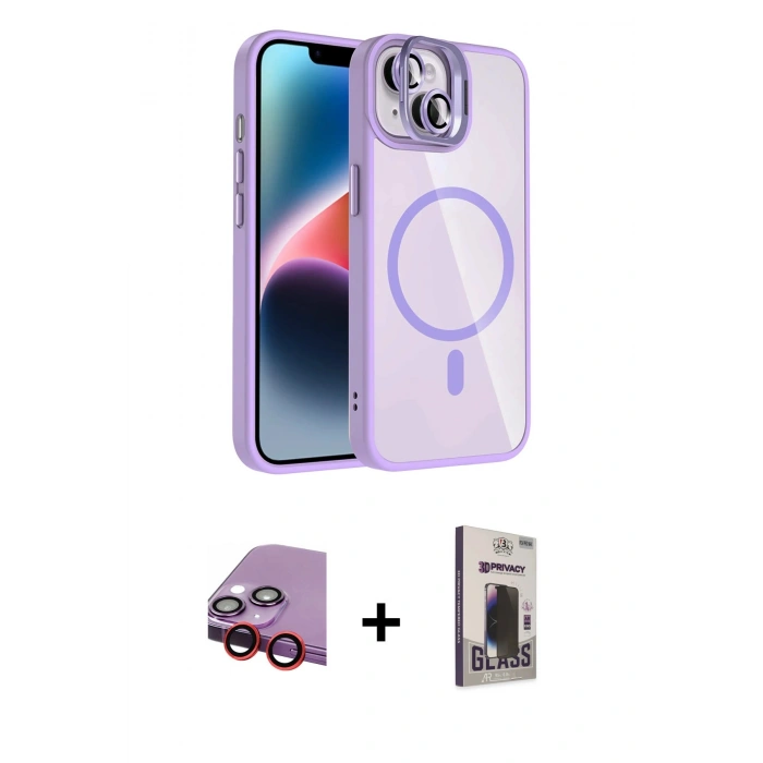 MARSİLYAN™- iPhone 14 Kılıf Yadigar Asil Koleksiyonu - Siyah Bilvis Hayalet Cam Ekran Koruyucu + Raze Metal Kamera Lens - KI