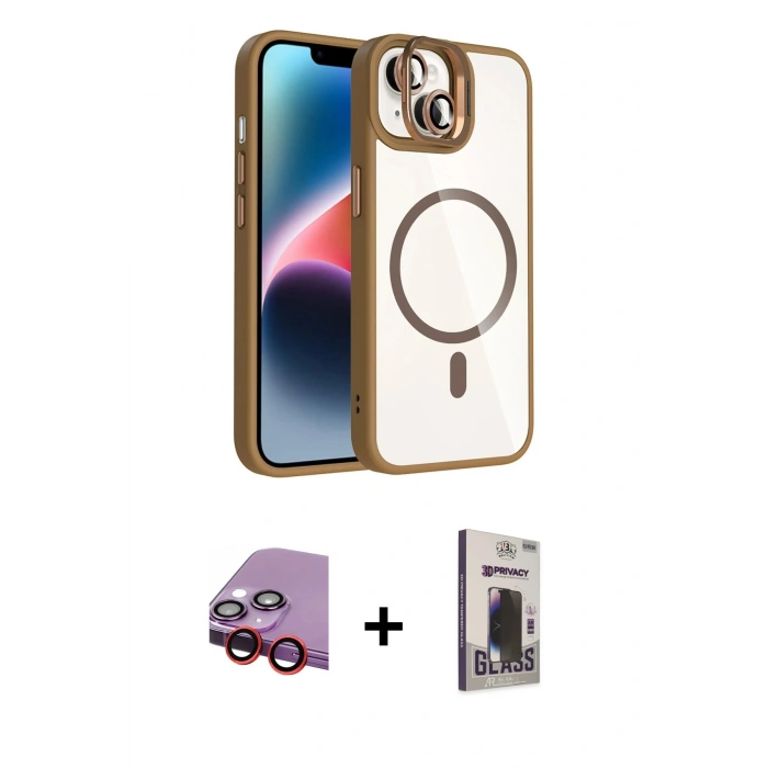 MARSİLYAN™- iPhone 14 Kılıf Yadigar Asil Koleksiyonu - Siyah Bilvis Hayalet Cam Ekran Koruyucu + Raze Metal Kamera Lens - KI