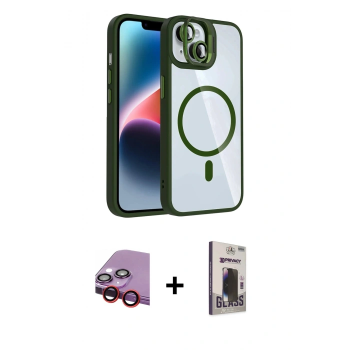 MARSİLYAN™- iPhone 14 Kılıf Yadigar Asil Koleksiyonu - Siyah Bilvis Hayalet Cam Ekran Koruyucu + Raze Metal Kamera Lens - KI