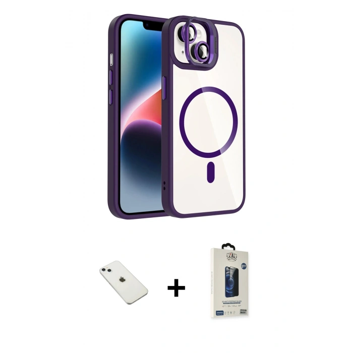 MARSİLYAN™- iPhone 14 Kılıf Yadigar Asil Koleksiyonu - Siyah Bilvis Hayalet Cam Ekran Koruyucu + Diamond Kamera Lens - SABE